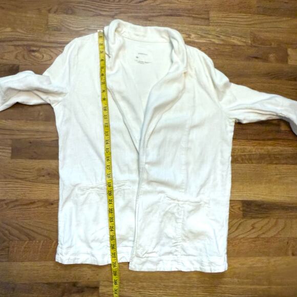 Anthropologie Womens 12 Linen White Long Sleeve Open Front blazer Tuxedo Pockets - Picture 7 of 10
